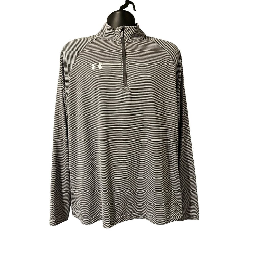Under Armour HeatGear Quarter Zip Gray Striped XL Loose Fit Shirt